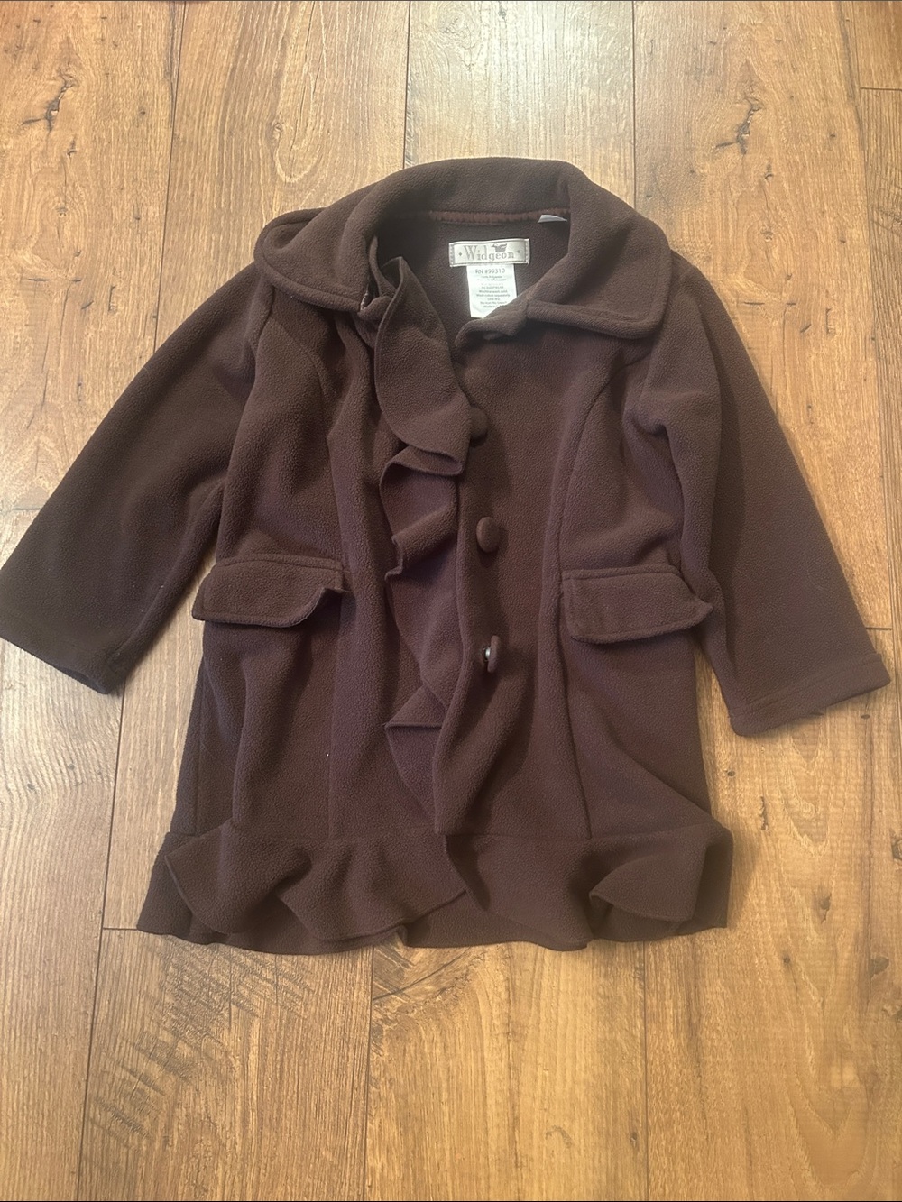 Widgeon Brown Ruffle-Front Pea Coat for Girls